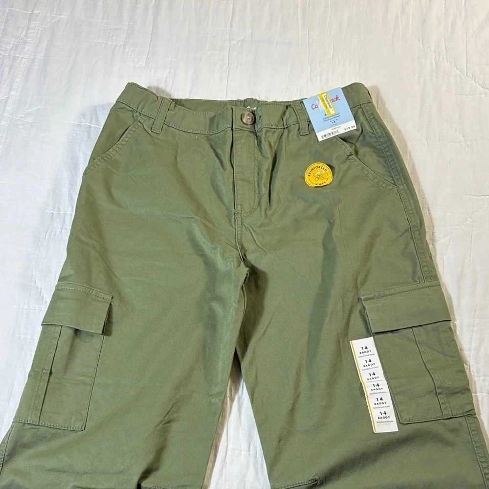 NWT Cat & Jack Boys Baggy Adjustable Waist Reinforced‎ Knee Pants Olive Size 14